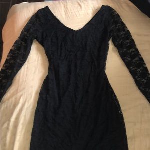 Long sleeve, black lace, body con, mini dress
